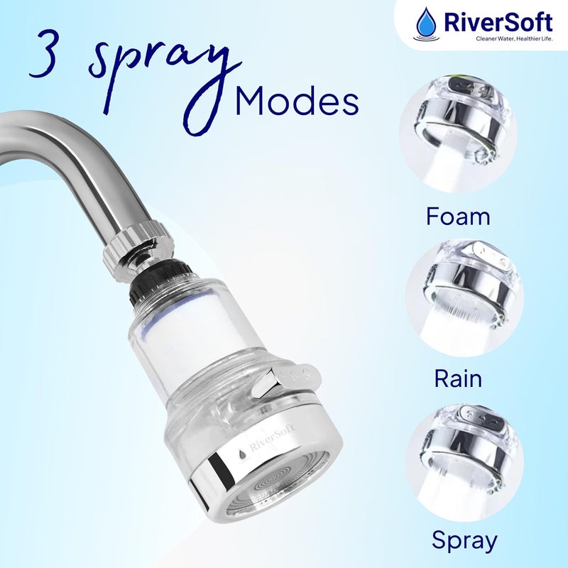 RiverSoft EcoBlu EB-03 360° Rotatable Kitchen Faucet Tap Extender with Filter | 3 Flow Modes | Removes Sediments | with Mineral Balls - Image 4