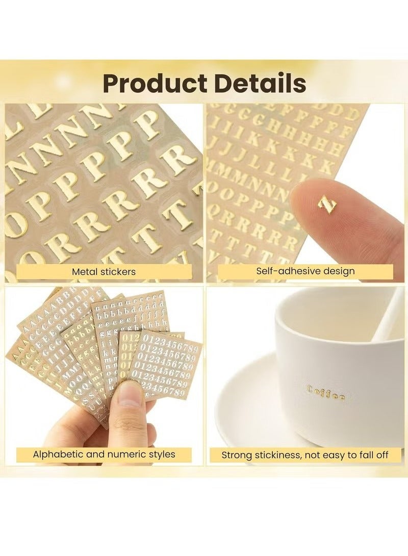 6 Sheets 0.12inch Alphabet Number Stickers Mini Letters Stickers Glitter Alloy Self Adhesive Stickers for Epoxy Resin Casting Decoration DIY Crafts Scrapbook, Golden/Silvery, 3mm - Image 2