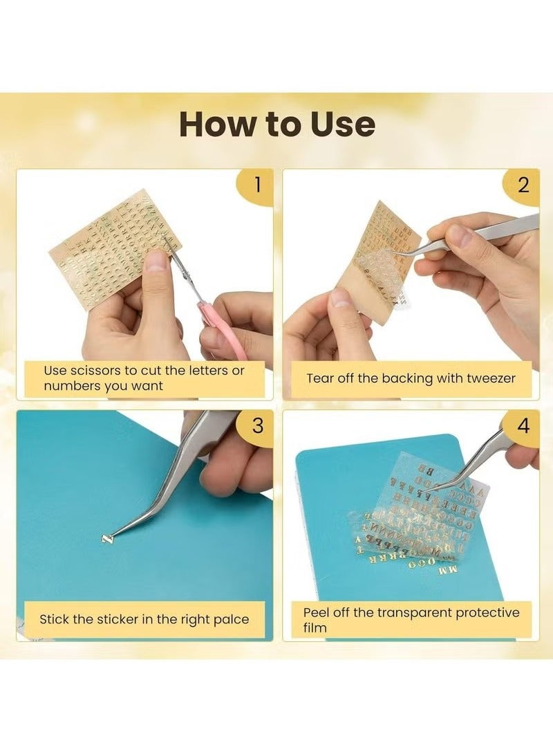 6 Sheets 0.12inch Alphabet Number Stickers Mini Letters Stickers Glitter Alloy Self Adhesive Stickers for Epoxy Resin Casting Decoration DIY Crafts Scrapbook, Golden/Silvery, 3mm - Image 3