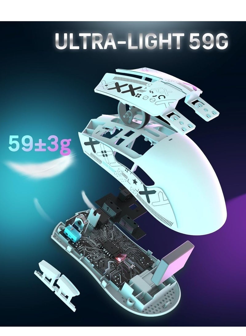 Attack Shark X11 Lightweight Wireless Gaming Mouse with RGB Charging Dock,Tri-Mode-2.4G/USB-C Wired/BT,22K DPI,PAW3311 Optical Sensor,HUYU Switch,5 programmable Buttons for PC/Mac(White) - Image 5