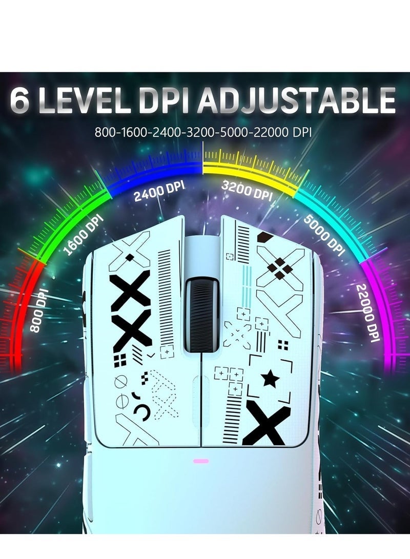 Attack Shark X11 Lightweight Wireless Gaming Mouse with RGB Charging Dock,Tri-Mode-2.4G/USB-C Wired/BT,22K DPI,PAW3311 Optical Sensor,HUYU Switch,5 programmable Buttons for PC/Mac(White) - Image 4