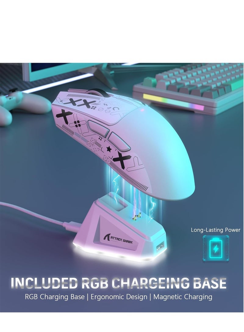 Attack Shark X11 Lightweight Wireless Gaming Mouse with RGB Charging Dock,Tri-Mode-2.4G/USB-C Wired/BT,22K DPI,PAW3311 Optical Sensor,HUYU Switch,5 programmable Buttons for PC/Mac(White) - Image 4