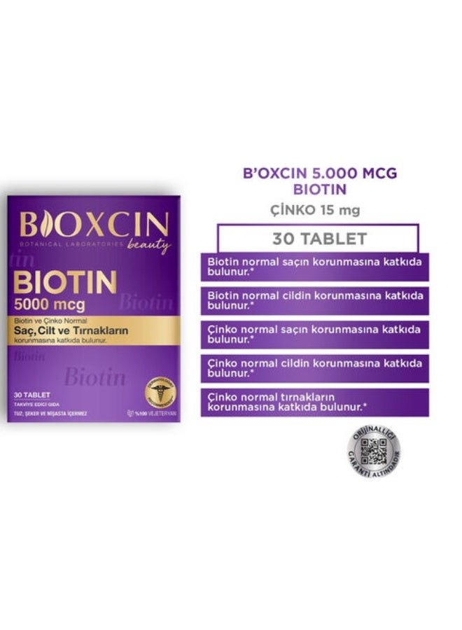 BIOXCIN Biotin 5000 mcg Tablets – Hair Growth, Skin Glow & Nail Strength – 30 Count - Image 3