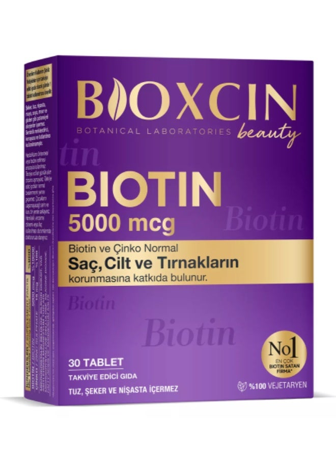 BIOXCIN Biotin 5000 mcg Tablets – Hair Growth, Skin Glow & Nail Strength – 30 Count - Image 1