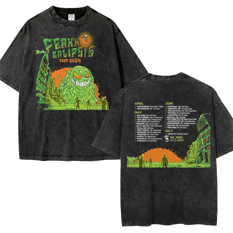 Feid Ferxxo World Tour 2024 Retro Washed T Shirt Men Women 9 - Image 1
