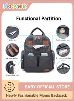 Moovant Baby Diaper Bag, Waterproof Baby Stroller Backpack, Multi-Pocket Diapers Changing Backpacks, Fashion Mommy Backpack, Pregnant Women Travel Baby Care Bags for Newborn Mother/Father, Grey  - Image 1