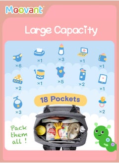 Moovant Baby Diaper Bag, Waterproof Baby Stroller Backpack, Multi-Pocket Diapers Changing Backpacks, Fashion Mommy Backpack, Pregnant Women Travel Baby Care Bags for Newborn Mother/Father, Grey  - Image 4