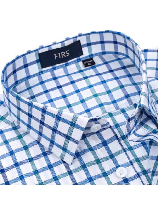 FIRS Men'S Long-Sleeve Shirt, Pure Cotton Xinjiang Cotton, Business Casual Shirt, Men'S Plaid Top, Green Plaid, Size 42 - Image 1