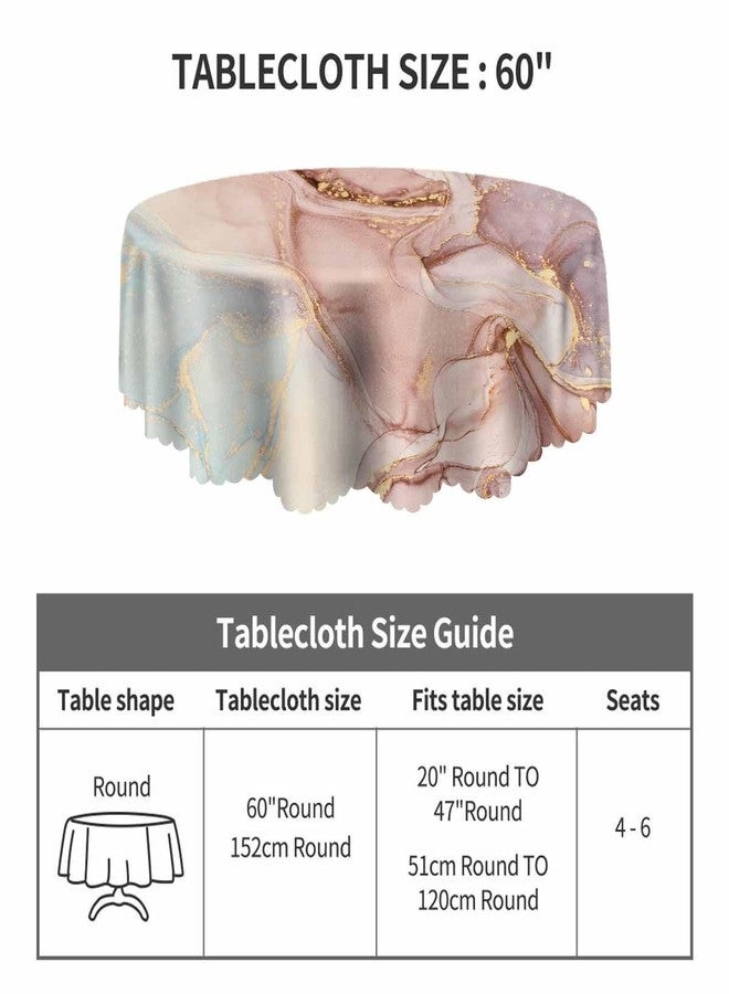 Yibeas Tablecloth Round Marble Table Cloth Abstract Pink Golden Waves Marble Pattern Table Cover for Dining Room Kitchen Decoration Round Tablecloths 60 inch - Image 3
