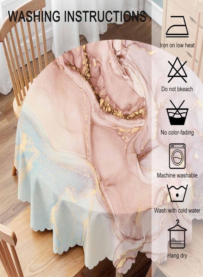 Yibeas Tablecloth Round Marble Table Cloth Abstract Pink Golden Waves Marble Pattern Table Cover for Dining Room Kitchen Decoration Round Tablecloths 60 inch - Image 4