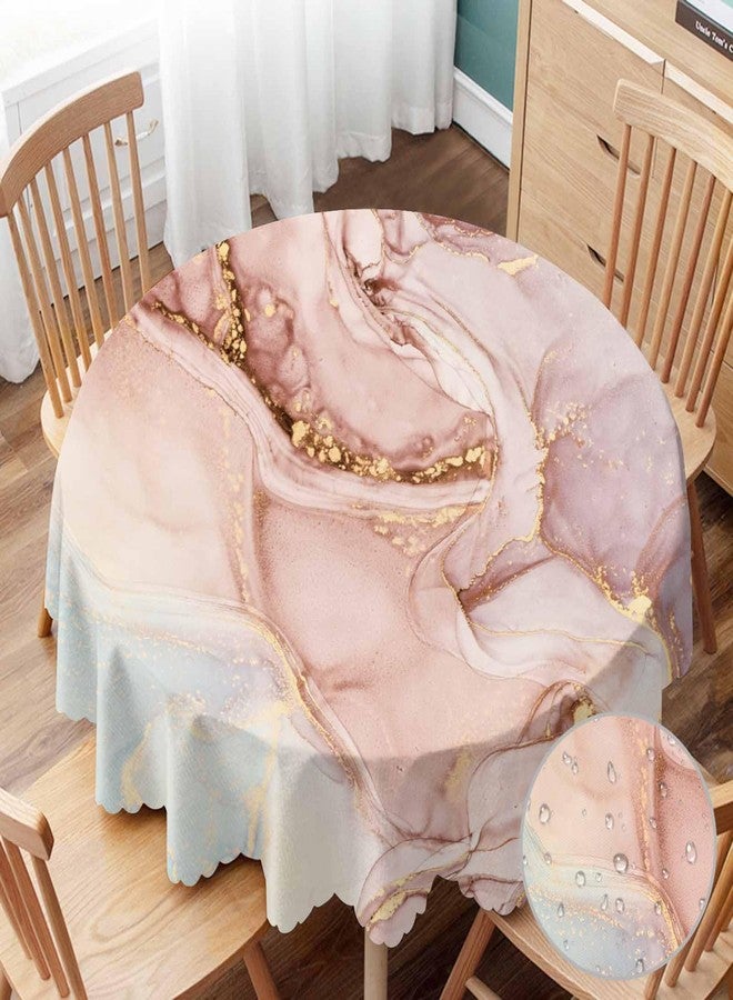Yibeas Tablecloth Round Marble Table Cloth Abstract Pink Golden Waves Marble Pattern Table Cover for Dining Room Kitchen Decoration Round Tablecloths 60 inch - Image 1