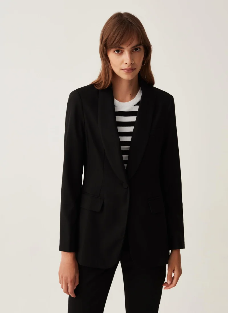 او في اس Solid Colour Single-Breasted Blazer