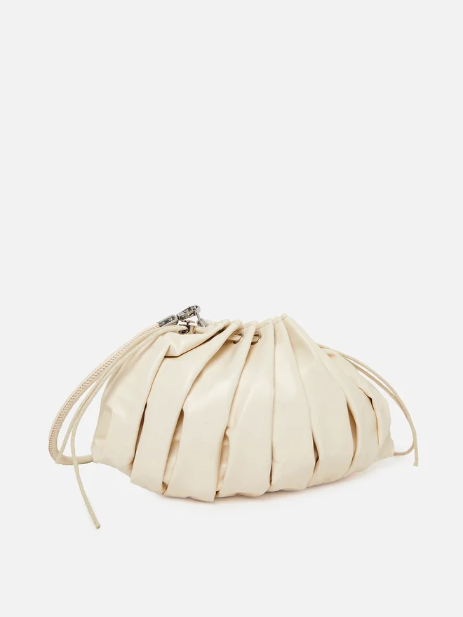 Styli Off-White Pleated Drawstring Shoulder Bag