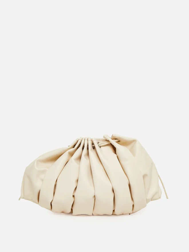 Styli  Styli Off-White Pleated Drawstring Shoulder Bag  | Best Price UAE