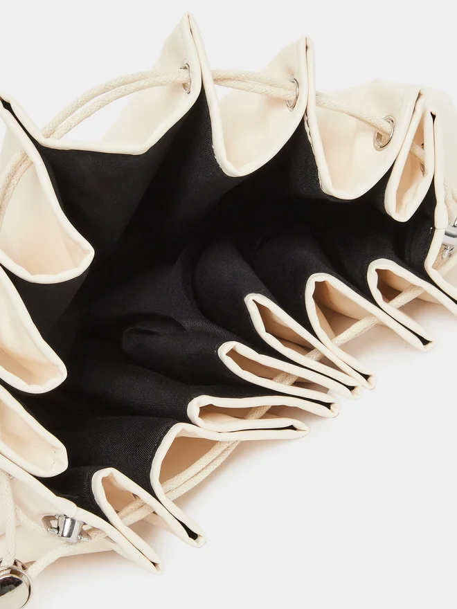 Styli  Styli Off-White Pleated Drawstring Shoulder Bag  | Best Price UAE