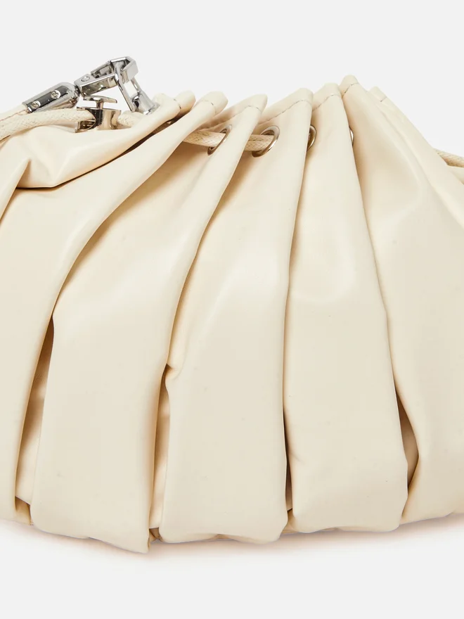 Styli  Styli Off-White Pleated Drawstring Shoulder Bag  | Best Price UAE