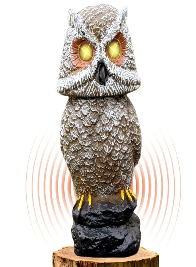 Ugold Solar Powered Owl with Motion Detection, Silent Mode, Flashing Eyes, Rotatable Head and Realistic Hoots, Plastic Owl Decoration for Home, Garden, Patio and Fence - Image 1
