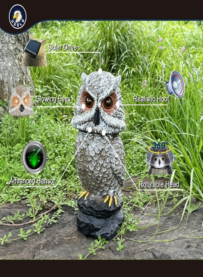 Ugold Solar Powered Owl with Motion Detection, Silent Mode, Flashing Eyes, Rotatable Head and Realistic Hoots, Plastic Owl Decoration for Home, Garden, Patio and Fence - Image 2