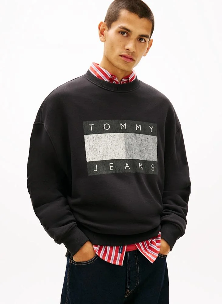 90S Distressed Flag Crew Neck Sweatshirt