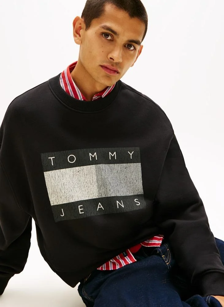 TOMMY JEANS  90S Distressed Flag Crew Neck Sweatshirt for Men | Best Price UAE