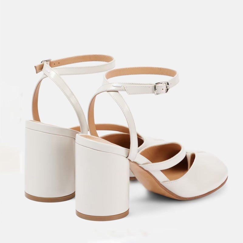 Agodor Women's Chunky Block High Heels Split Toe Pumps Ankle Strap Slingback Heels Tabi Shoes Comfort Dress Heeled Sandals White US7 - Image 5