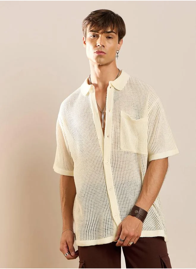 Mascln Sassafras Crochet Knit Oversize Shirt by Styli