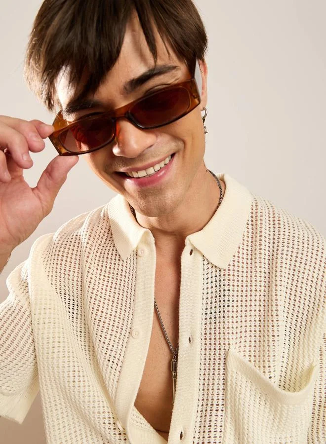 Mascln Sassafras Crochet Knit Oversize Shirt by Styli