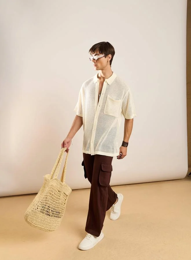 Mascln Sassafras Crochet Knit Oversize Shirt by Styli