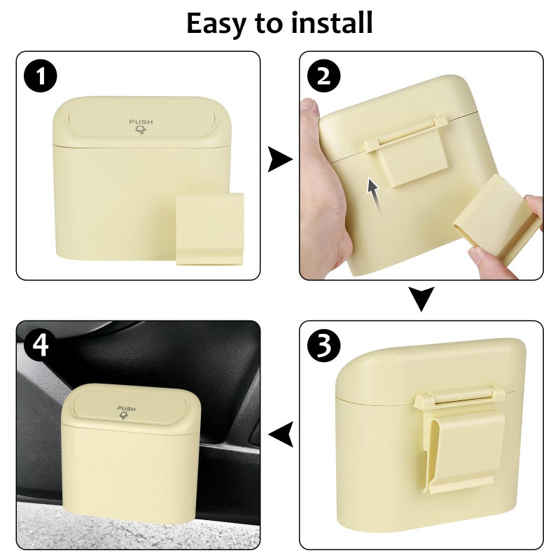 Accmor Car Trash Can, Portable Vehicle Trash Bin with Lid, Car Dustbin Garbage Organizer Holder with One Roll Trash Bag, Leakproof Hanging Mini Cars Storage Bag Container for Auto, SUV, Office (Beige) - Image 3
