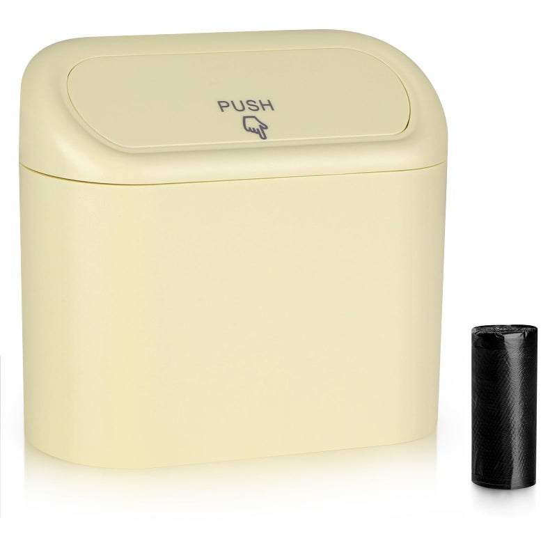 Accmor Car Trash Can, Portable Vehicle Trash Bin with Lid, Car Dustbin Garbage Organizer Holder with One Roll Trash Bag, Leakproof Hanging Mini Cars Storage Bag Container for Auto, SUV, Office (Beige) - Image 1