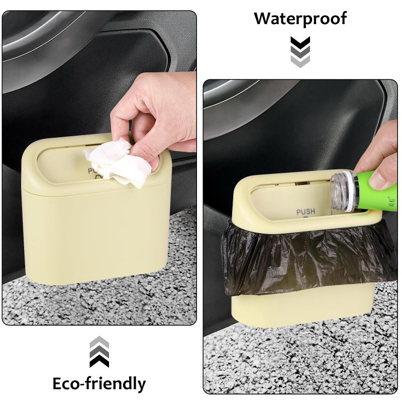 Accmor Car Trash Can, Portable Vehicle Trash Bin with Lid, Car Dustbin Garbage Organizer Holder with One Roll Trash Bag, Leakproof Hanging Mini Cars Storage Bag Container for Auto, SUV, Office (Beige) - Image 5