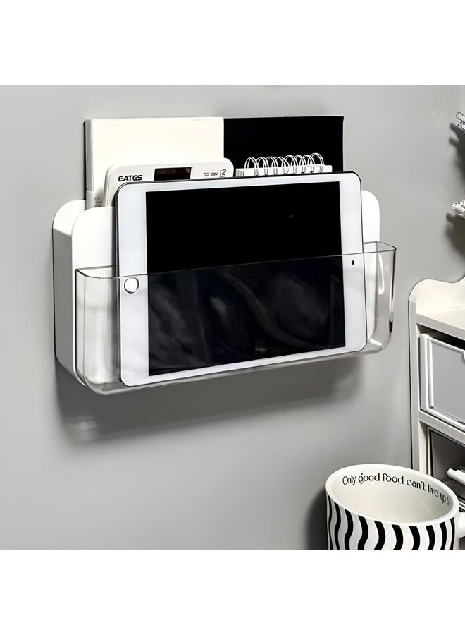 GWEOBZ Adhesive Remote Control Holder Wall Mounted Phone Charging Holder Universal Controller Holder Wall Mount Storage Organizer Box No Drilling Home Office Desk (Bedside Shelf) - Image 3