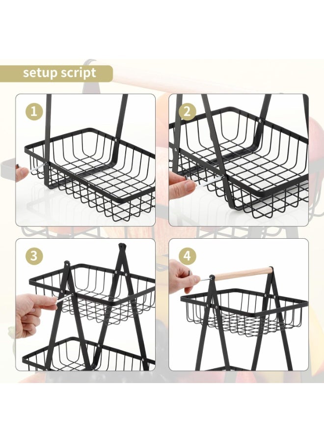 Haoyolo 2-Tier Fruit Basket, Removable Stand, Modern Leveled Bowl for Kitchen, Metal, Suitable for Holding Fruits, Cakes, Vegetables, etc. in Homes, Kitchens, Offices, Black  - Image 4