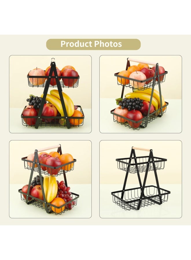 Haoyolo 2-Tier Fruit Basket, Removable Stand, Modern Leveled Bowl for Kitchen, Metal, Suitable for Holding Fruits, Cakes, Vegetables, etc. in Homes, Kitchens, Offices, Black  - Image 5