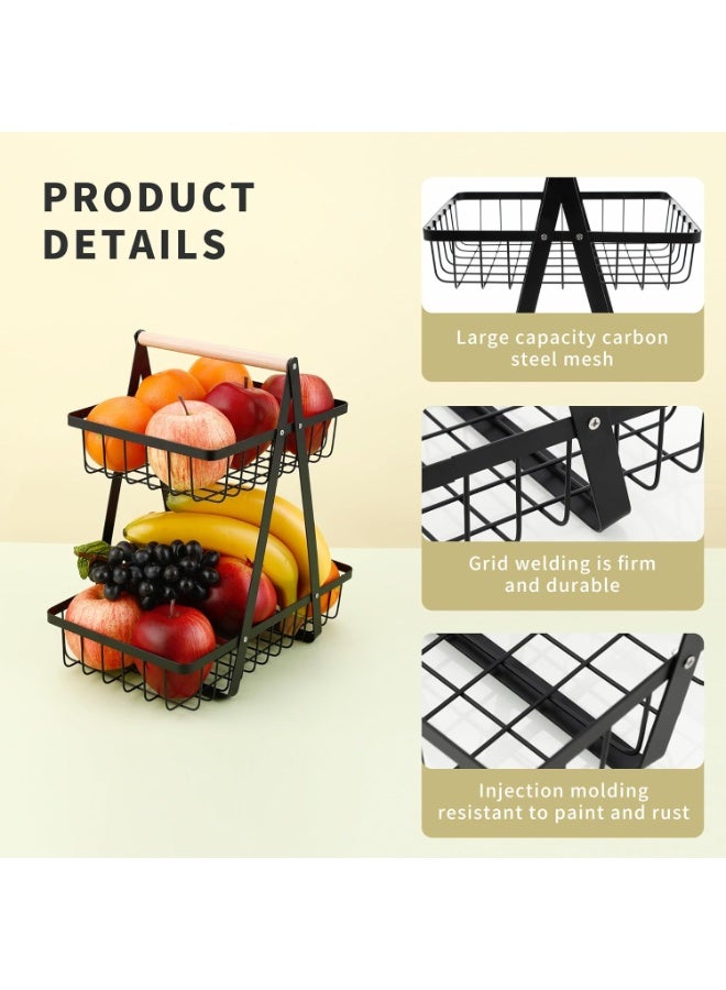 Haoyolo 2-Tier Fruit Basket, Removable Stand, Modern Leveled Bowl for Kitchen, Metal, Suitable for Holding Fruits, Cakes, Vegetables, etc. in Homes, Kitchens, Offices, Black  - Image 2