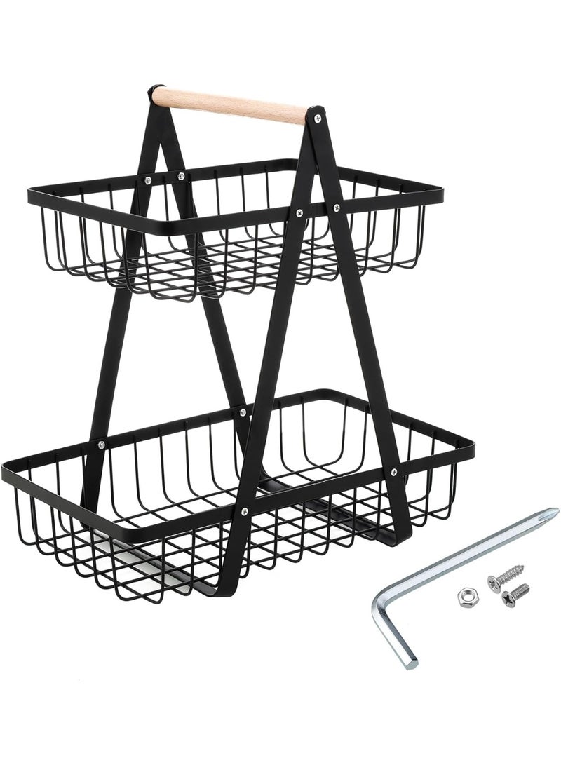 Haoyolo 2-Tier Fruit Basket, Removable Stand, Modern Leveled Bowl for Kitchen, Metal, Suitable for Holding Fruits, Cakes, Vegetables, etc. in Homes, Kitchens, Offices, Black  - Image 1