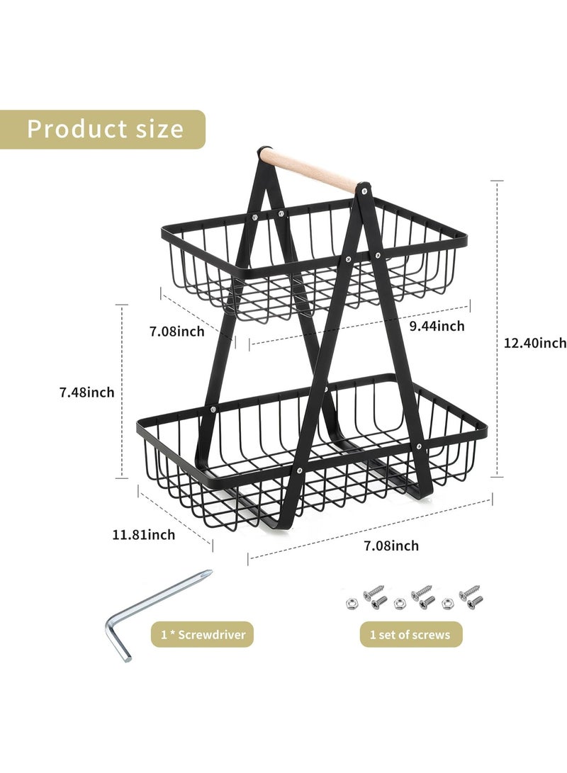 Haoyolo 2-Tier Fruit Basket, Removable Stand, Modern Leveled Bowl for Kitchen, Metal, Suitable for Holding Fruits, Cakes, Vegetables, etc. in Homes, Kitchens, Offices, Black  - Image 3