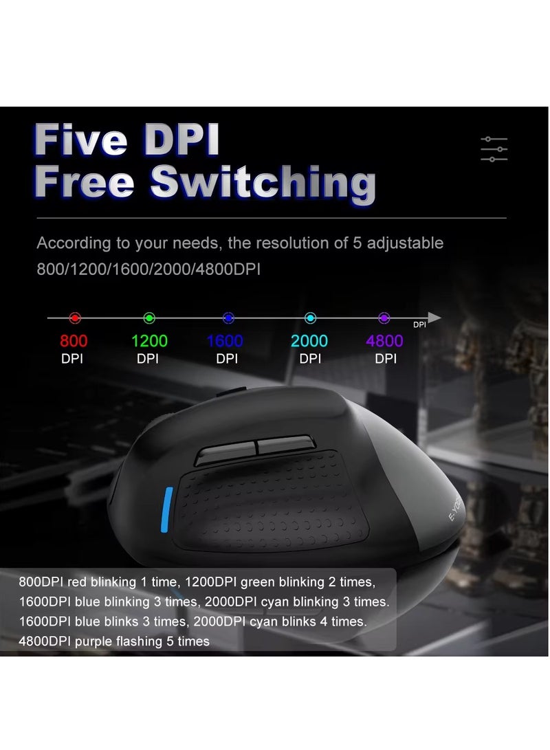 إي-يوسو ماوس عمودي مريح X-45 USB يدعم البلوتوث 2.4 جيجا هرتز Paw3212 4800 نقطة في البوصة لأجهزة الكمبيوتر المحمولة وأجهزة الألعاب - Image 4