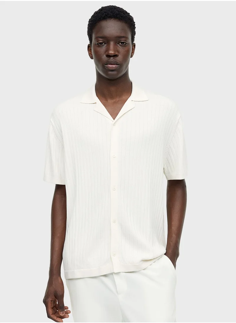 H&M Ribbed Knit Regular Fit Polo Shirt