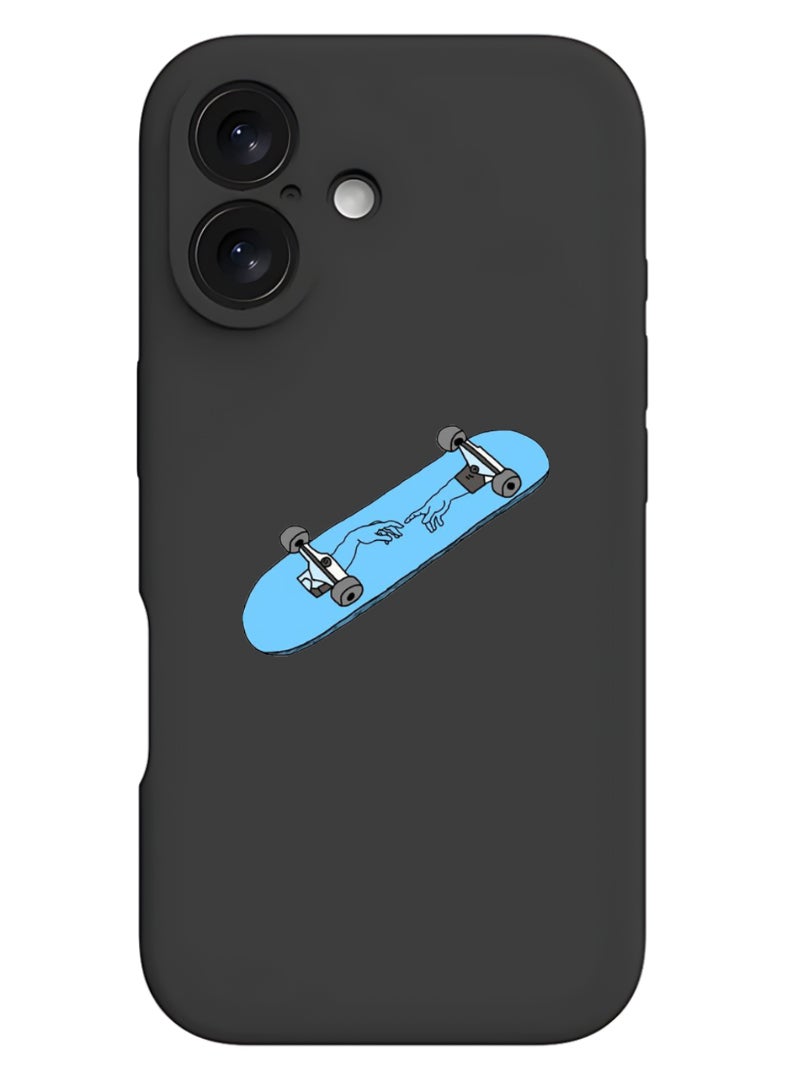 Theodor iPhone 16 Plus Black Protective Slim Fit Case Liquid Silicone Cover with Full Body Protection Anti-Scratch Shockproof Case For iPhone - Skate Board - Image 1