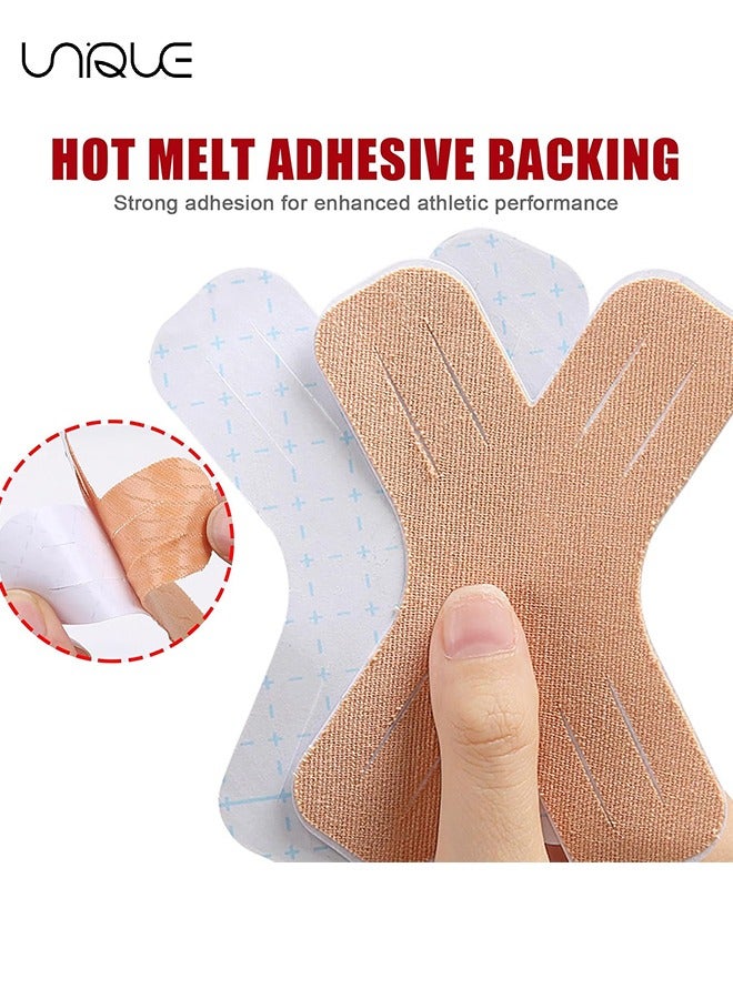 Unique 10 PCS Kinesiology Tape, Muscle Support Elastic Athletic Sports Tape Therapy Recovery Adhesive X Type for Knees, Joint, Shoulder Pain Relief (Skin Color)  - Image 3