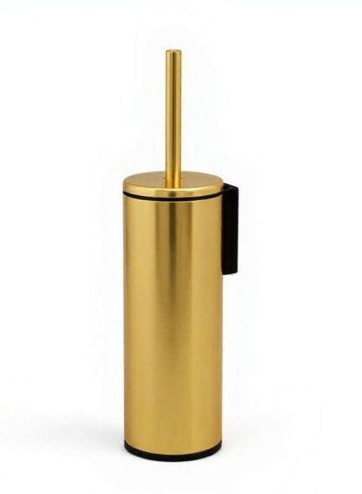 Primanova Cigo wall mounted toilet brush with holder for bathroom made of aluminum with long handel cleaning brush with inner bucket in black gold - Image 1