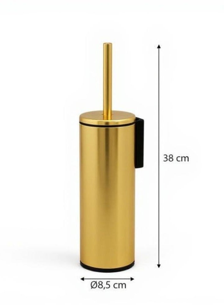 Primanova Cigo wall mounted toilet brush with holder for bathroom made of aluminum with long handel cleaning brush with inner bucket in black gold - Image 2