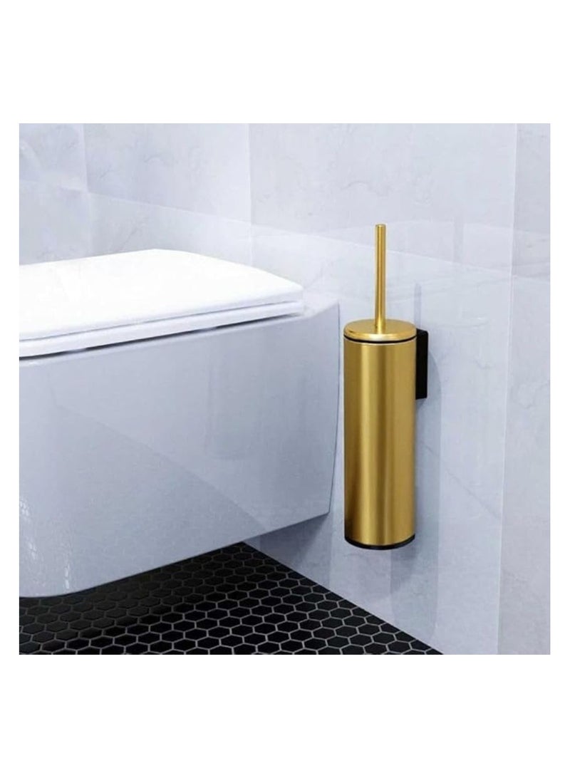 Primanova Cigo wall mounted toilet brush with holder for bathroom made of aluminum with long handel cleaning brush with inner bucket in black gold - Image 3