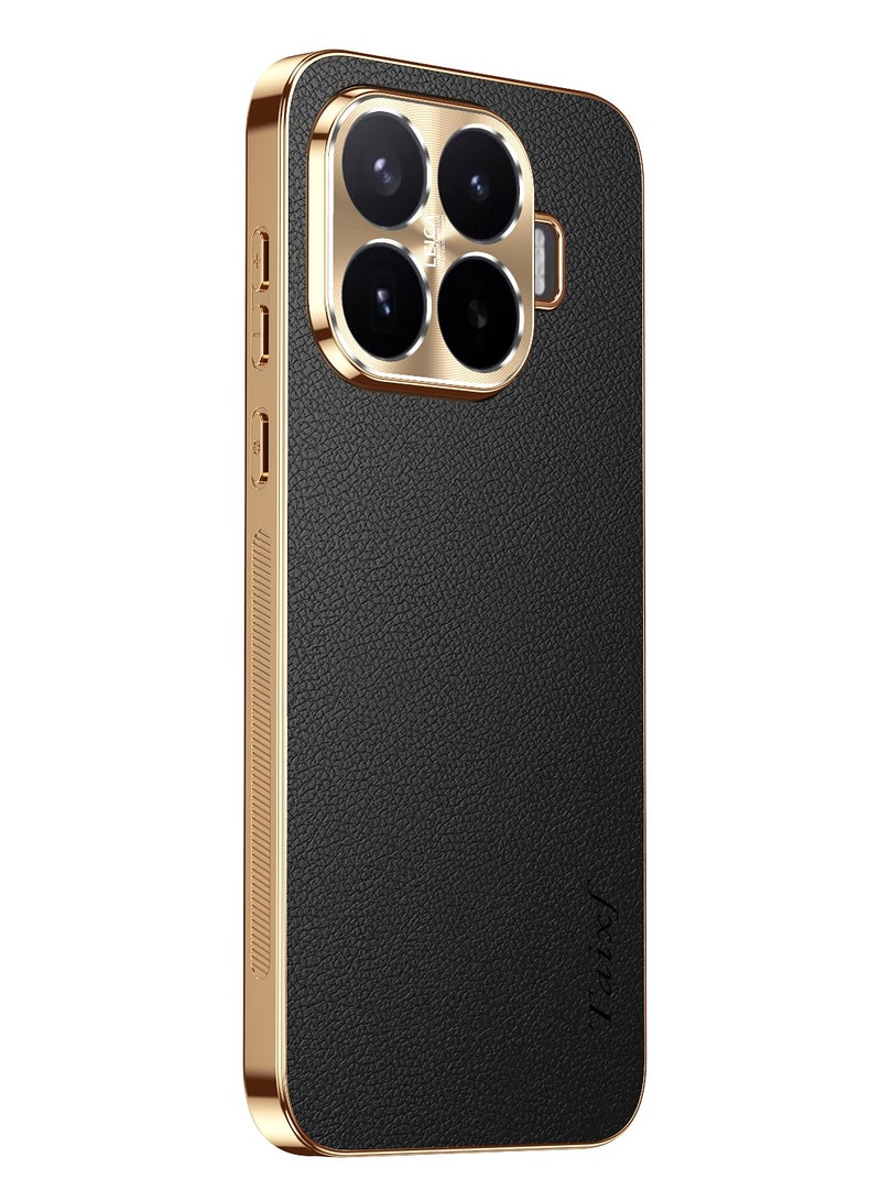 Luxury Leather Case for Xiaomi 17T – Gold Electroplated Frame & Alloy Camera Guard, Shockproof TPU Cover (Black) - Image 1