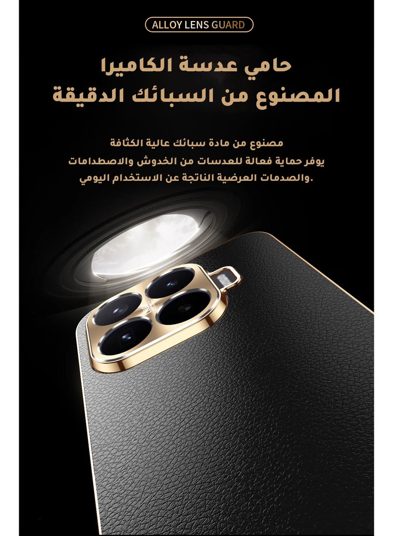 Luxury Leather Case for Xiaomi 17T – Gold Electroplated Frame & Alloy Camera Guard, Shockproof TPU Cover (Black) - Image 3