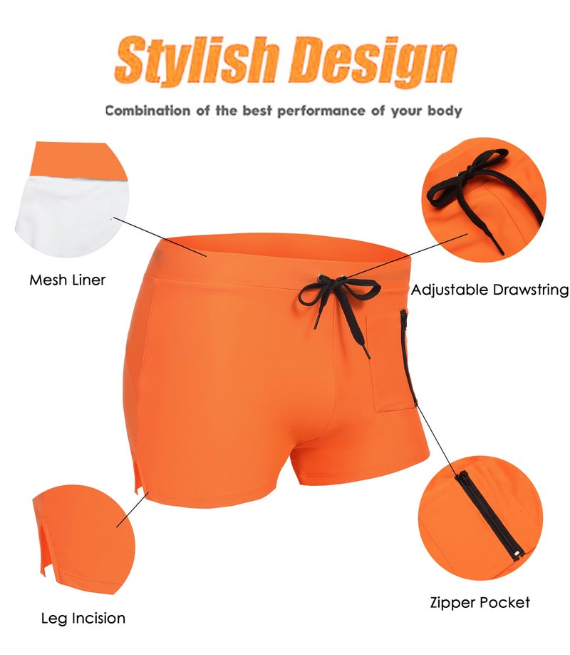 COOFANDY Mens Quick Dry Lightweight Square Leg Cut Trunks Swimwear, Large, 1 - Orange - Image 4