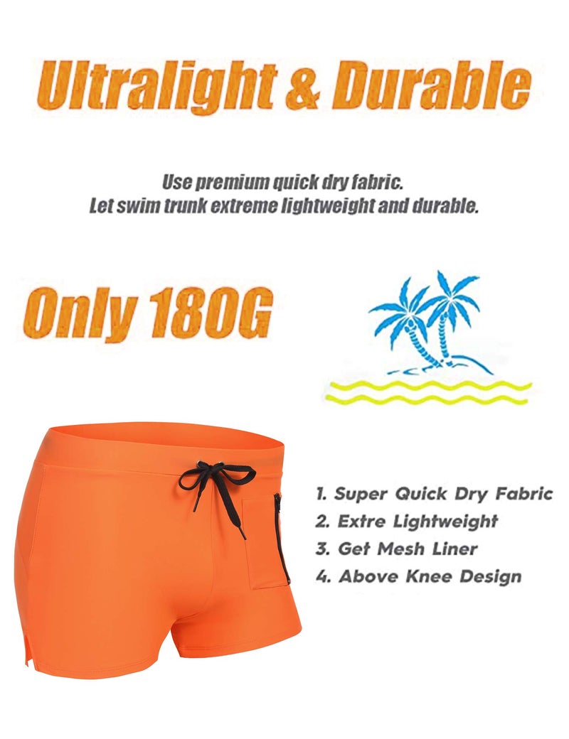 COOFANDY Mens Quick Dry Lightweight Square Leg Cut Trunks Swimwear, Large, 1 - Orange - Image 5