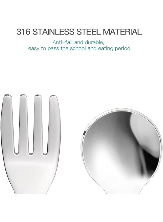 SFCCMM Fork and Spoon Cartoon Set Baby Stainless Children Safe Utensil Set No BPA Spoons Flatware For Kids and Toddler (Green Dinosaur - Short) - Image 4