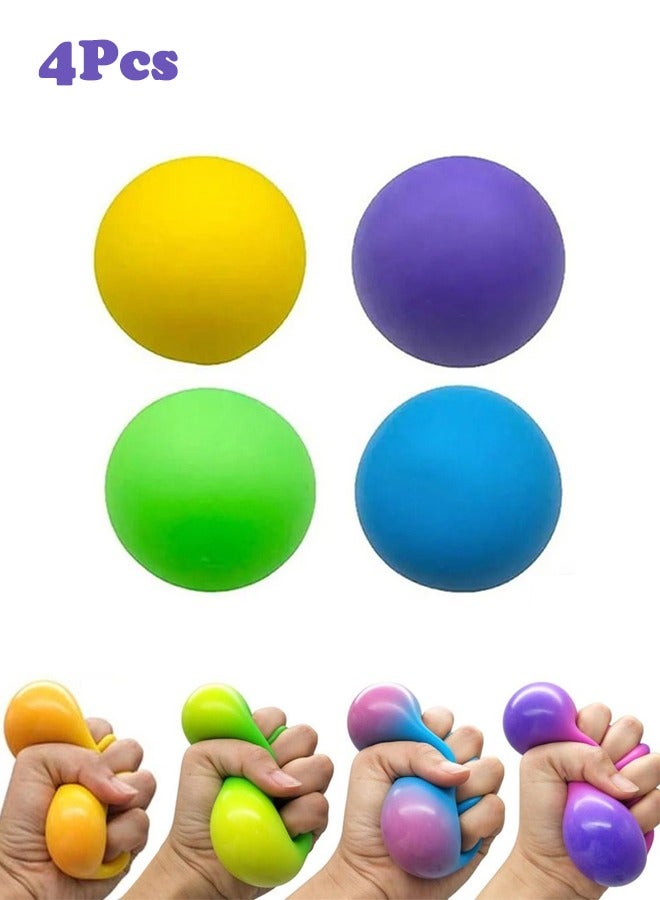 4 Pieces Stress & Anxiety Reducer Squeeze Balls Multicolour Anti-Stress Hand Exercisers Soft Silicone & Non-Toxic Material - for Adults, Teens Relief & Focus Training Portable Washable & Perfect for Office, Home & Travel - Image 1